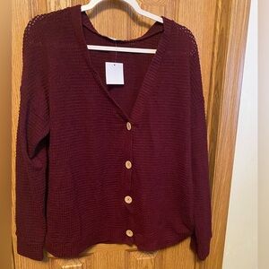 NIC+Lulu Burgundy Button-Front Cardigan